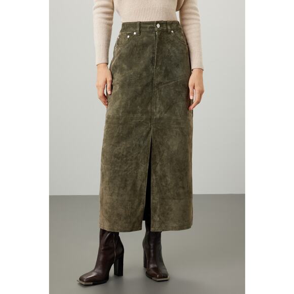 Blank NYC Hunter Green Leather Front Slit Five Pocket Midi Skirt Size 27 - Picture 1 of 13